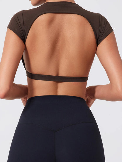Women's Backless Crop Top Sports Shirt | Quick Dry Open Back Gym Workout Top