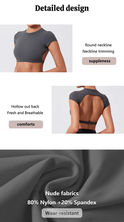 Women's Backless Crop Top Sports Shirt | Quick Dry Open Back Gym Workout Top