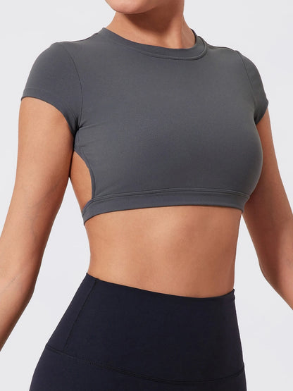 Women's Backless Crop Top Sports Shirt | Quick Dry Open Back Gym Workout Top