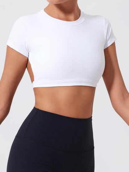 Women's Backless Crop Top Sports Shirt | Quick Dry Open Back Gym Workout Top