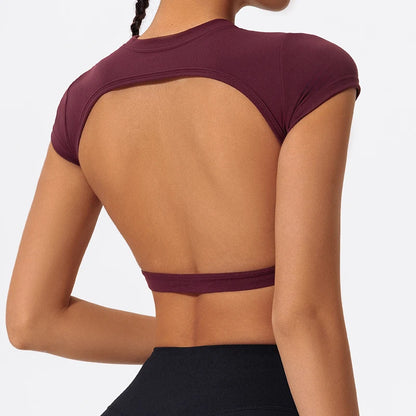 Women's Backless Crop Top Sports Shirt | Quick Dry Open Back Gym Workout Top