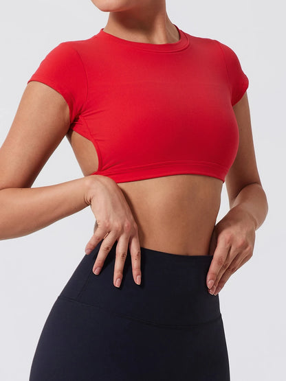 Women's Backless Crop Top Sports Shirt | Quick Dry Open Back Gym Workout Top