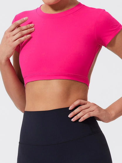 Women's Backless Crop Top Sports Shirt | Quick Dry Open Back Gym Workout Top
