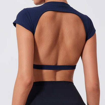 Women's Backless Crop Top Sports Shirt | Quick Dry Open Back Gym Workout Top