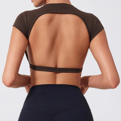 Women's Backless Crop Top Sports Shirt | Quick Dry Open Back Gym Workout Top
